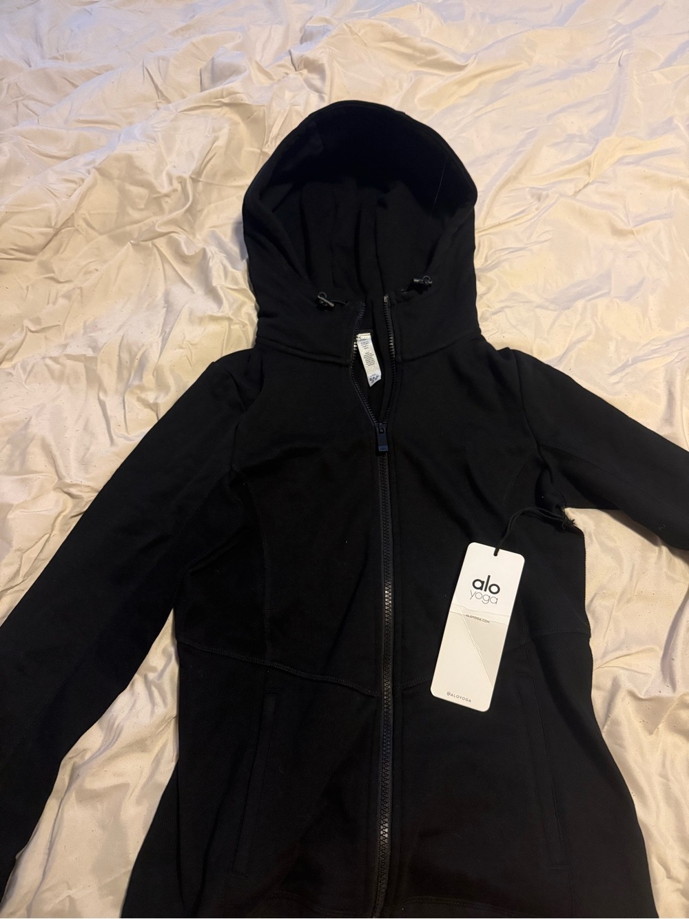 ALO Yoga Black Full-Zip Hooded Bomber Jacket NWT